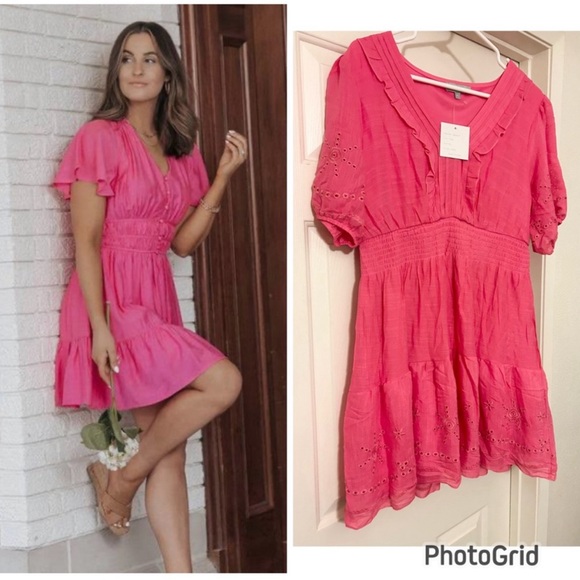 Anthropologie Dresses & Skirts - NWT J GEE ANTHROPOLOGIE PINK EYELET LACE RUFFLE DRESS PETITE
